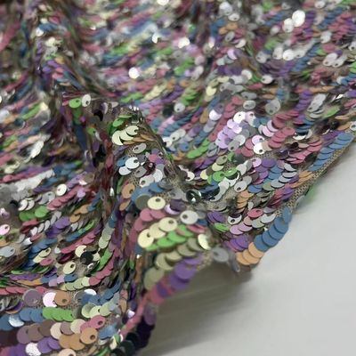 Glitzy Sequins Embroidery Design 95% P 5% SP Colorful Sequin Fabric For Dress